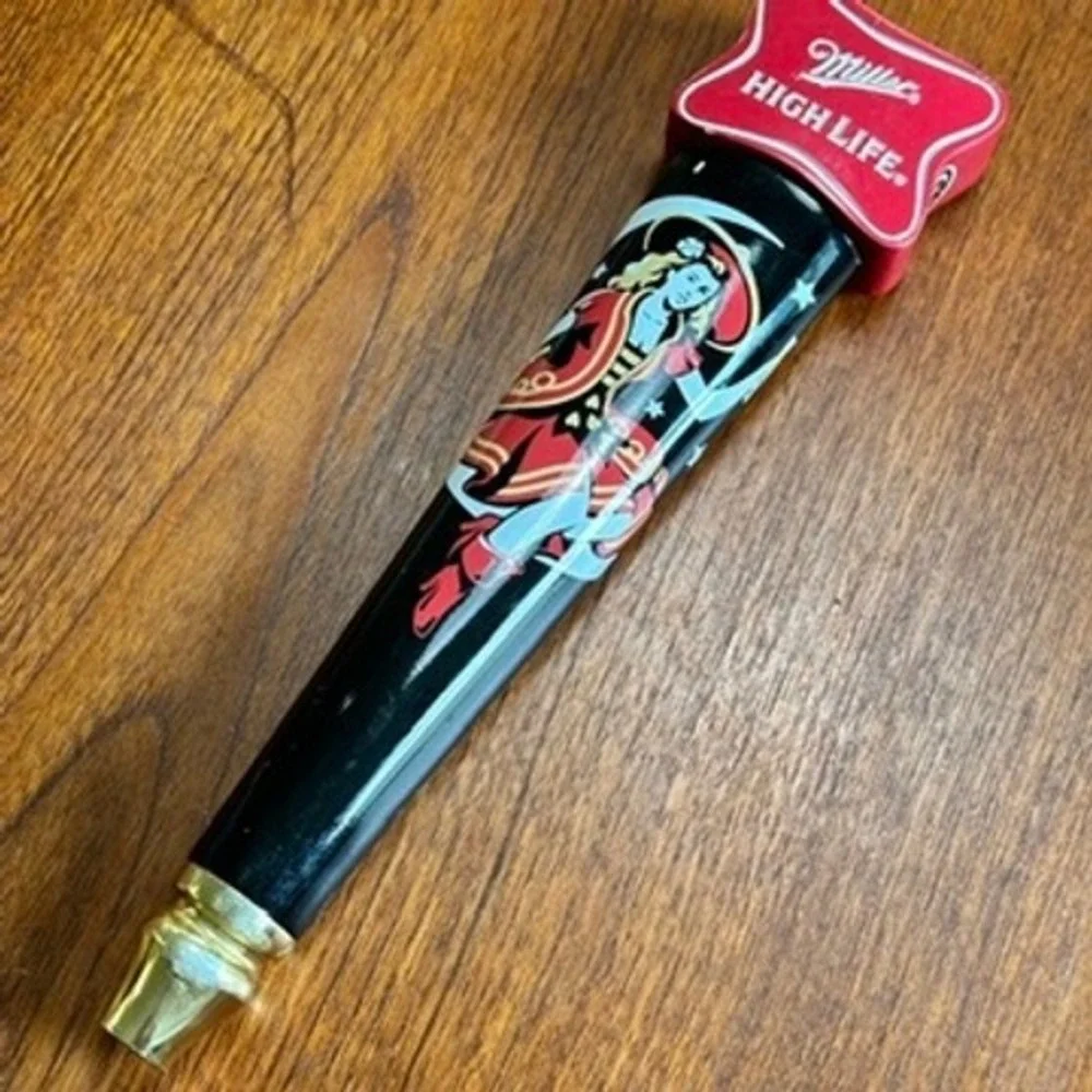 Miller High Life Girl in the Moon Beer Tap Handle Black Red Vintage Bar Decor